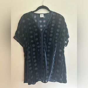 Cabi small spot on velvet blouse navy burnout polka dot.  Small